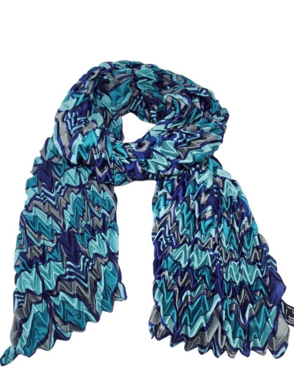 Frank Lloyd Wright  Pleated Chevron  Long 80" Scarf Geometric Colorful Blue MOMA